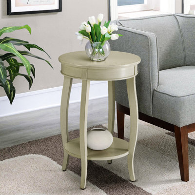 Antique White Wooden Round Table With Shelf, Enhancing Interior Decor Side Ideal For Displaying Items