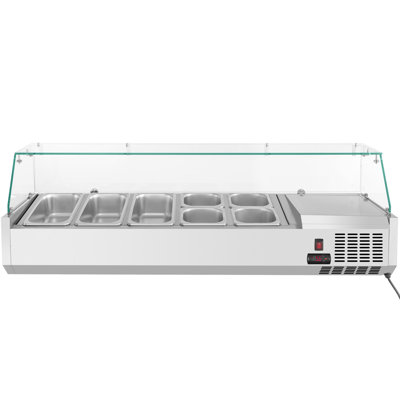 Station de préparation de condiments réfrigérés, 55 pouces, table de préparation de sandwich 13,8 pte avec 3 1/3 casseroles et 4 1/6 casseroles, bar à salade 150W avec écran en acier inoxydable 304