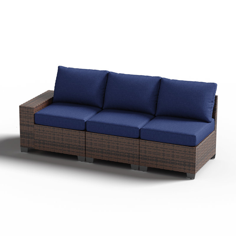 3 -Person Rattan Patio Safo With Cushions, Navy