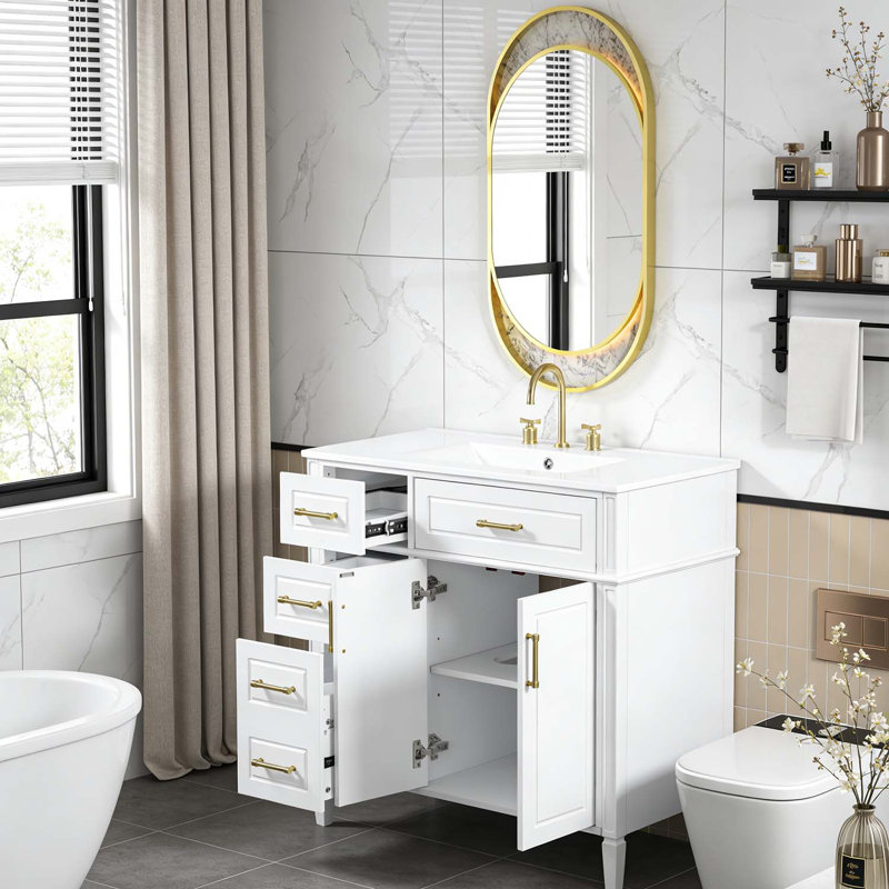Meuble-lavabo 36 po avec lavabo, charnières à fermeture en douceur, Blanc