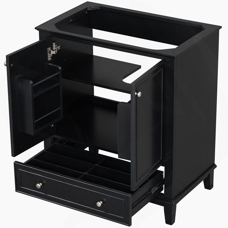 Meuble-lavabo 30 po sans lavabo, base seulement, armoire de salle de bain multifonctionnelle avec portes et tiroir, cadre solide et panneau de fibres à densité moyenne, noir