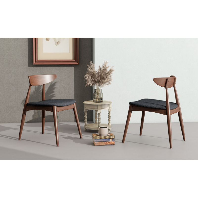 Ensemble de 2 chaises rétro en bois d'hévéa avec dossier ergonomique et coussins moelleux, noyer / gris anthracite, Noyer