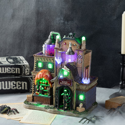 11"H Lighted  Resin Halloween Haunted House Table Village Decor