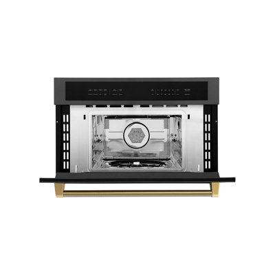 ZLINE Autograph 30 in. Microwave Oven in Black Stainless Steel and Polished Gold Helix Handle