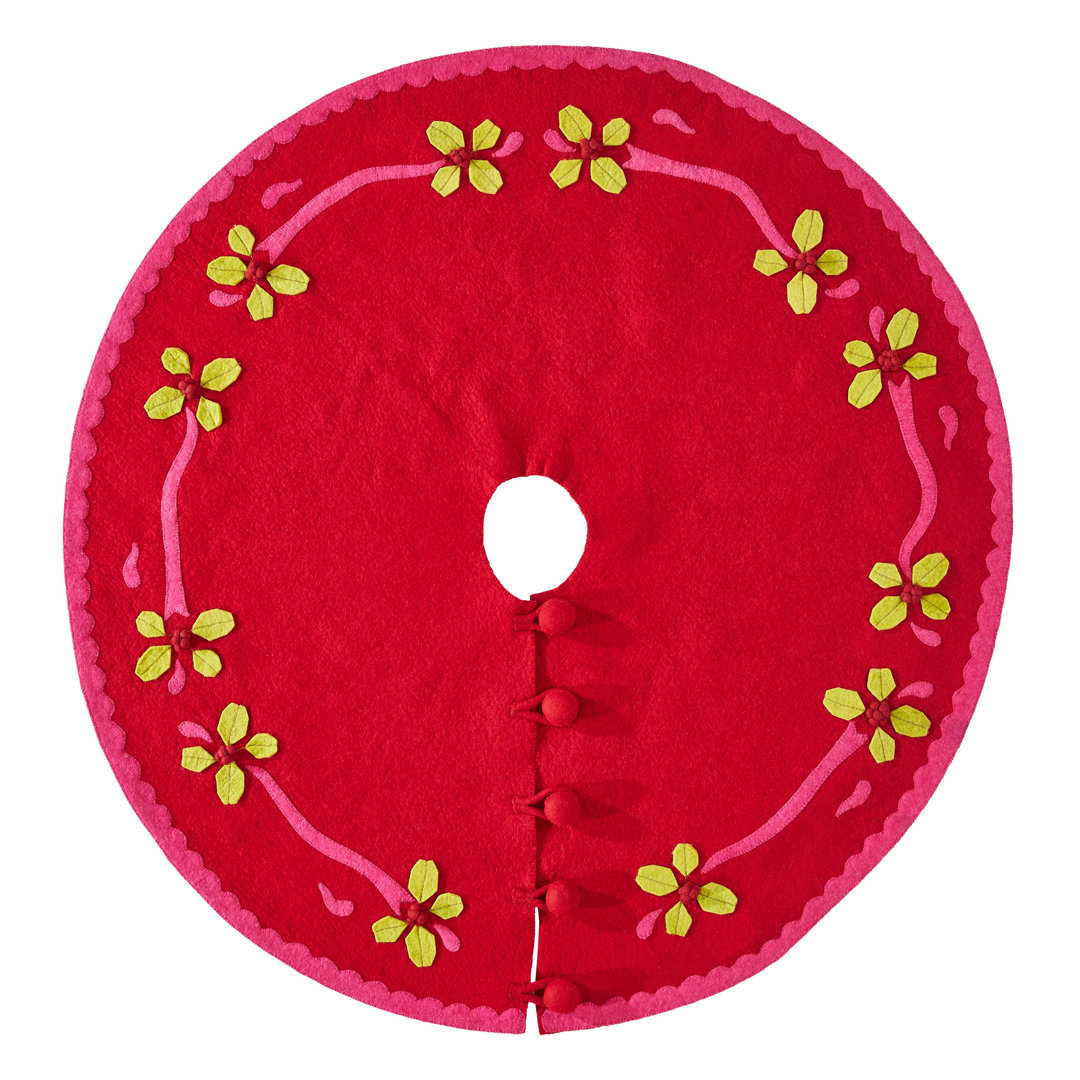 Handmade Christmas Tree Skirt in Felt - Berries on Red - 60" Arcadia Home