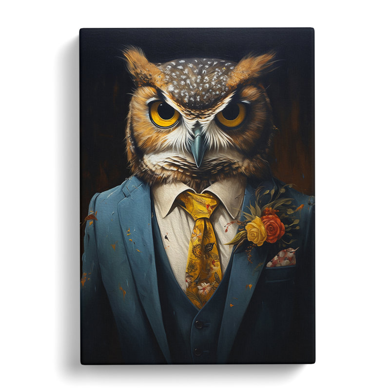 Owl In A Suit Painting No.2 - No Frame Print, 76cm H x 50cm W x 3cm D