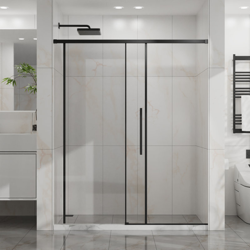 Porte de douche coulissante noire sans cadre de 56 po à l 60 po x H 72 po Ben