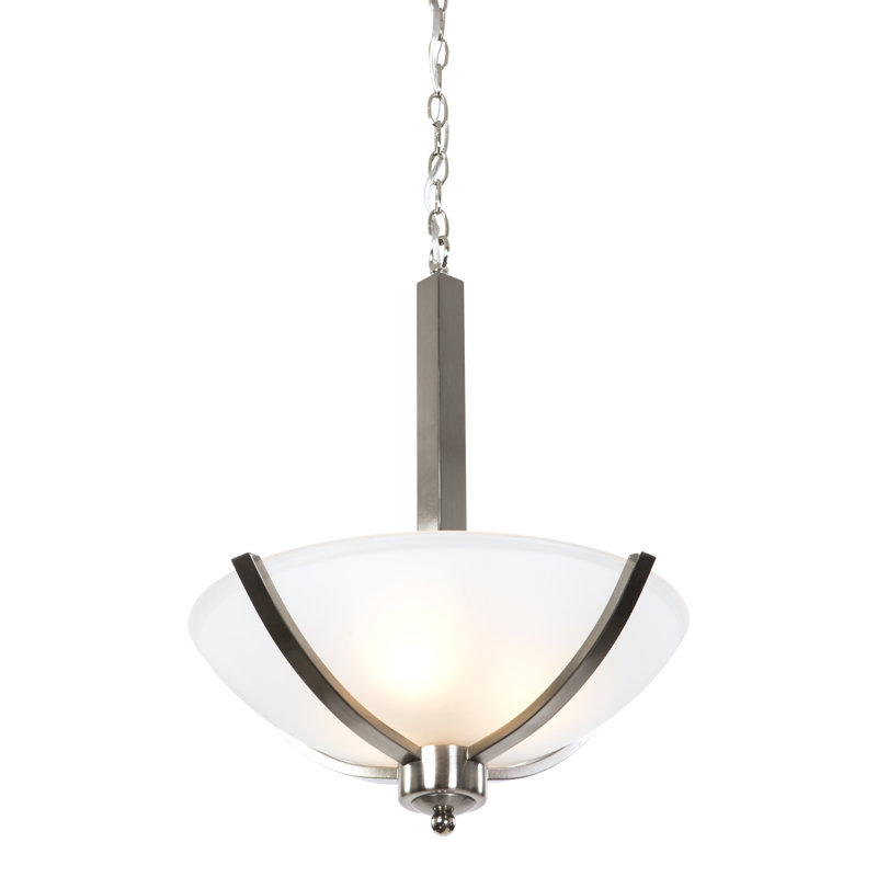 Luminaire suspendu unique à 3 lumières Babin, Acier satiné, H 21 po x l 16 po x P 16 po
