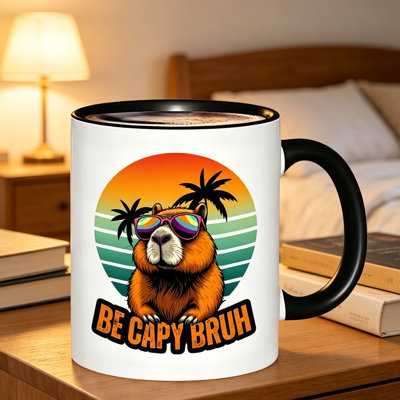 Funny Capybara with Tropical Sunset Ceramic Coffee Mug Coffee Cup Tea Mug Thanksgiving Gift Leisure Time Reusable Ideal for Holding Tea Milk.