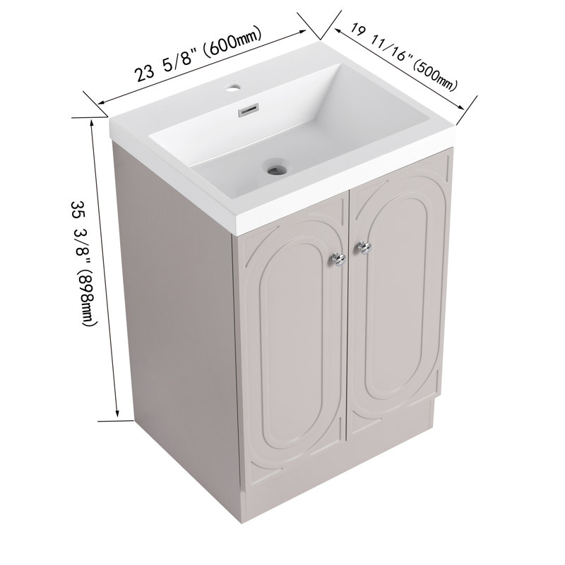 24" Single Sink Freestanding Bathroom Vanity Set, Floor Standing Bathroom Vanity With Resin Basin Sink Top, 2 Doors And 1 Adjustable Shelf