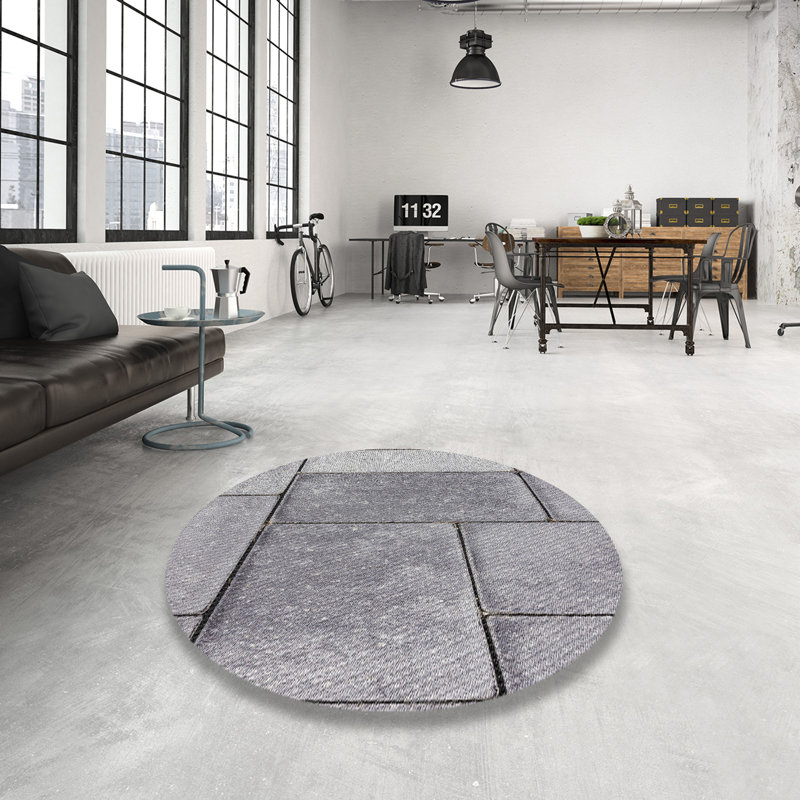 Tapis gris tissé à la machine, Rond 4 pi