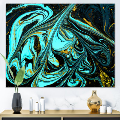 Art abstrait marbré turquoise abstrait - décoration murale moderne en toile