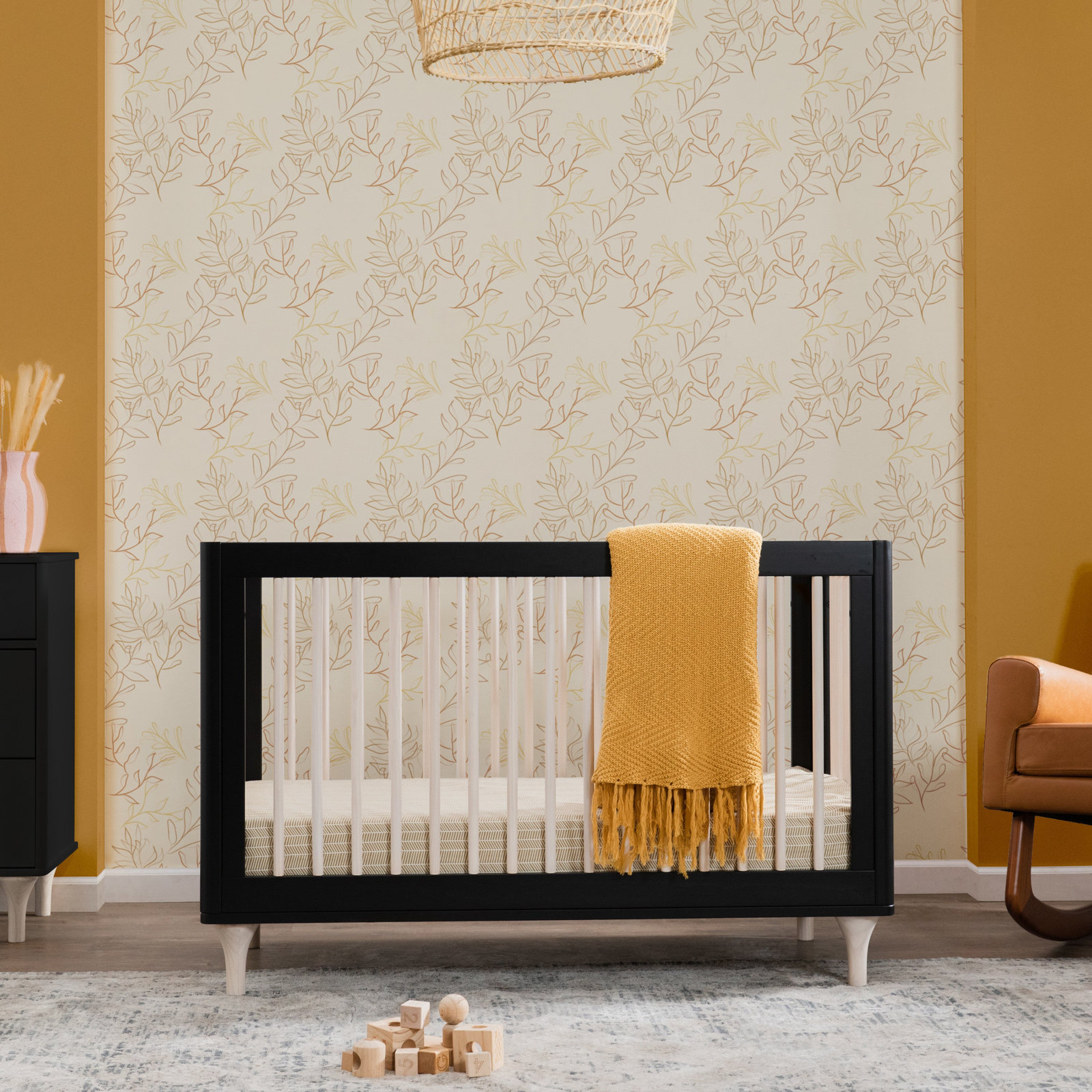 Lolly Pine 3-in-1 Convertible Crib, Black/Washed Natural