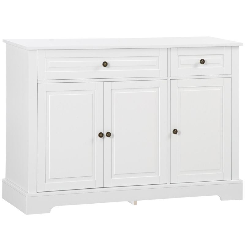 Armoire de cuisine moderne avec 2 tiroirs et tablettes réglables, Blanc