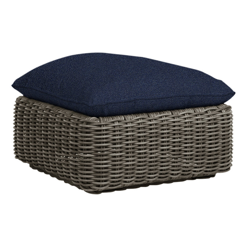 Montecito Outdoor Ottoman with Cushion, Welt, Raffia, Rollo Cream