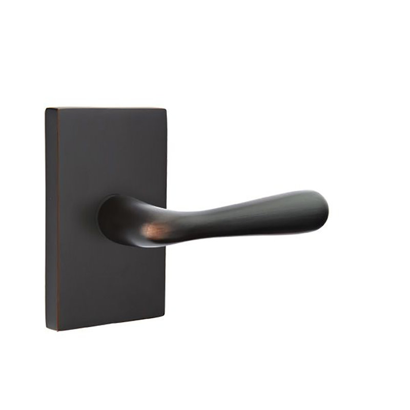 Basel Round Passage (Hall & Closet) Door Lever with Rectangle Rosette, Oil Rubbed Bronze, Right