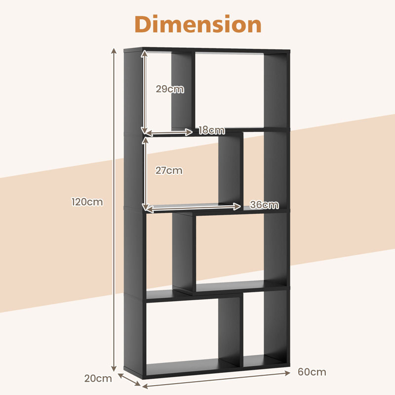 Safan 120cm H x 60cm W Particle Board Bookcase, Black