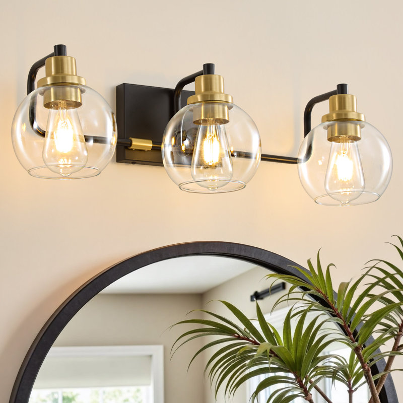 3-light Dimmable Bathroom Vanity Light, Matte Black/Gold