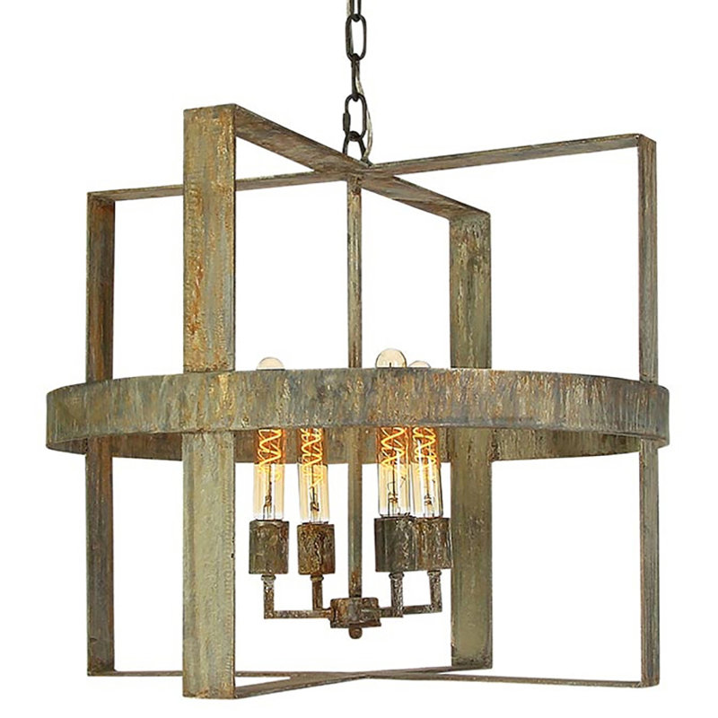 Manhattan 4 - Light Lantern Geometric Chandelier, 24" H x 24" W x 24" D