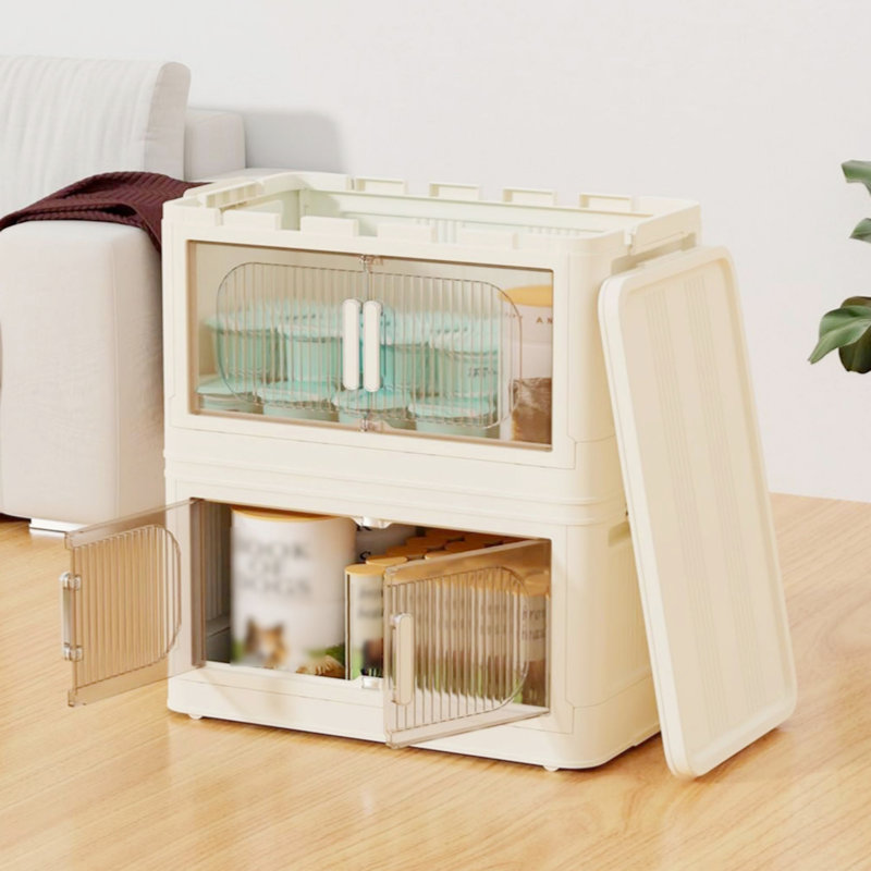 Armoire de rangement latérale large et pliante, Crème / blanc / transparent, H 40,55 po x L 19,69 po x P 11,81 po