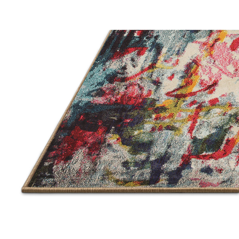 Tapis bleu/rose contemporain, Rectangle 3 pi x 5 pi