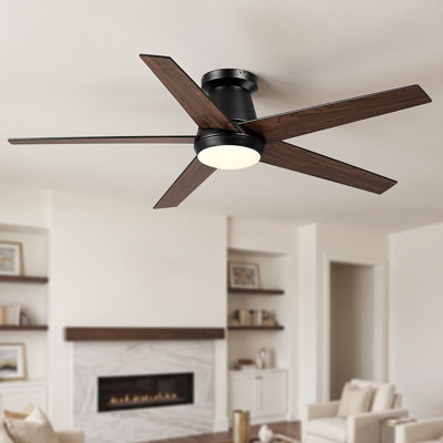 Ventilateur de plafond encastré intelligent à intensité variable de 52 po avec 3 lumières à DEL CCT, APP et télécommande, pales en bois à double face, moteur à courant continu réversible à 6 vitesses et minuterie