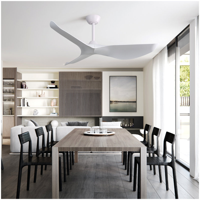 Ventilateur de plafond 52 pouces avec télécommande 6 vitesses et 3 pales en ABS réversible pour moteur de salon