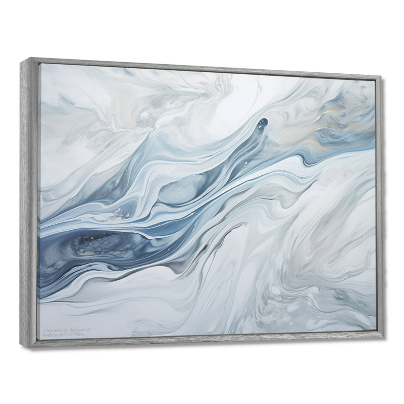Gris et bleu, charme de glacier, liquide - Art mural glacier, H 24 po x l 32 po, Reproduction avec cadre flottant, Silver