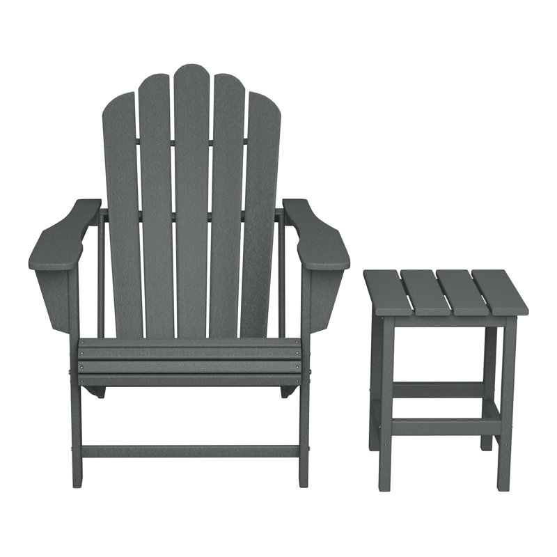 Lucus Weather Resistant Poly Adirondack Chair with Side Table, Gray