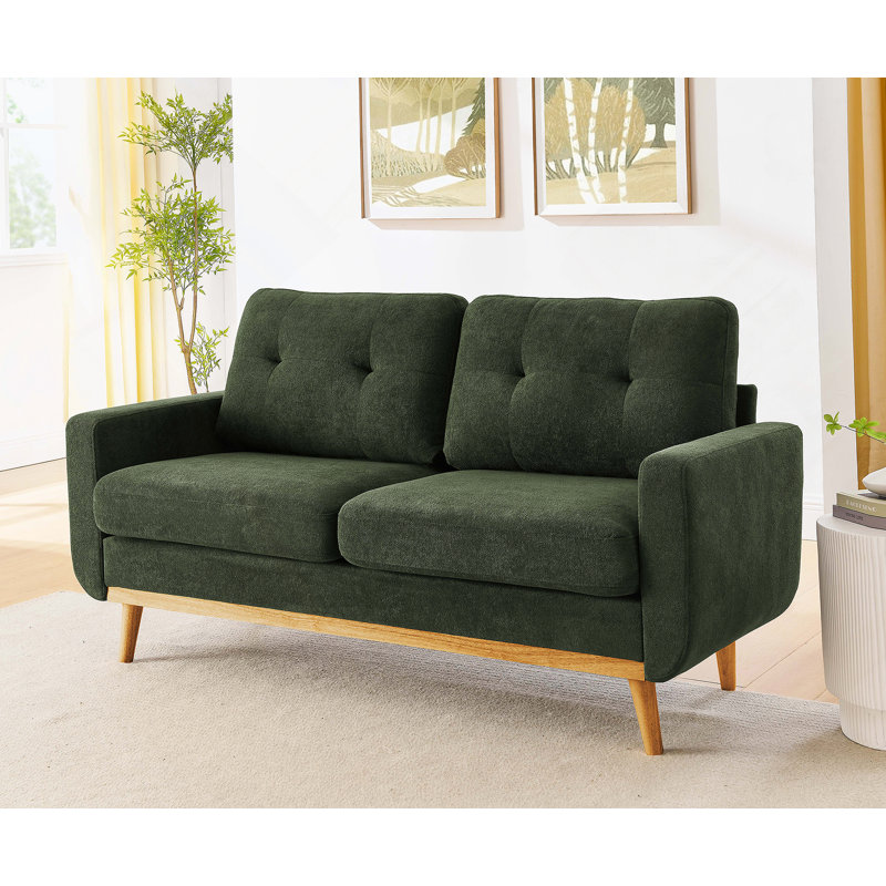 Canapé capitonné 67,7 po de largeur Mid-Century avec pieds en bois, Vert