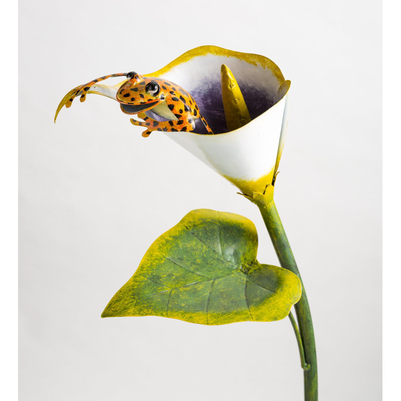 Colorful Handcrafted Metal Frog on Flower Garden Stake