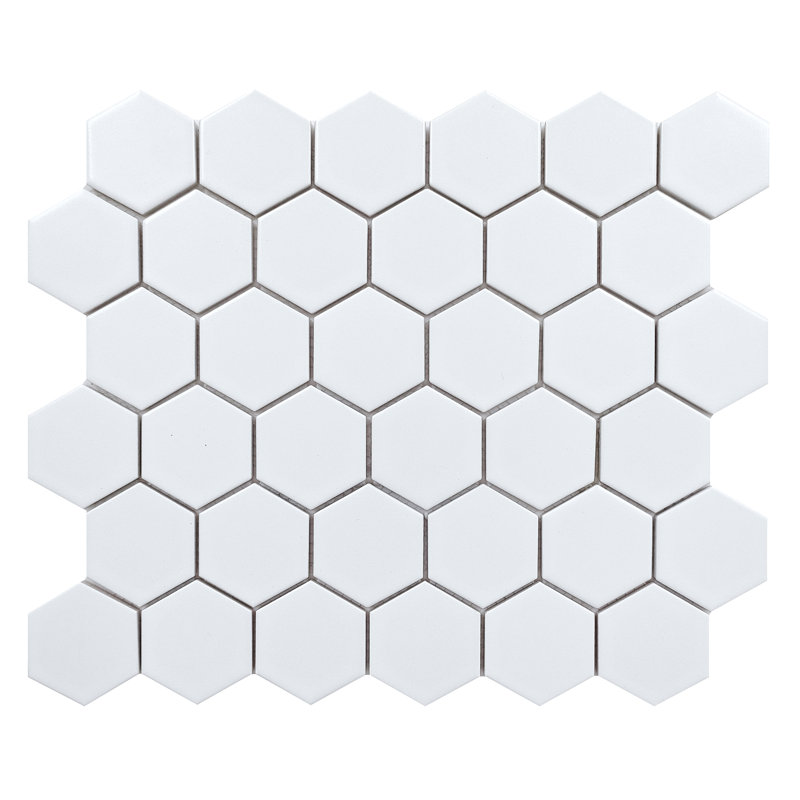 12X12 Hexagon White Mosaic matte 2x2", White