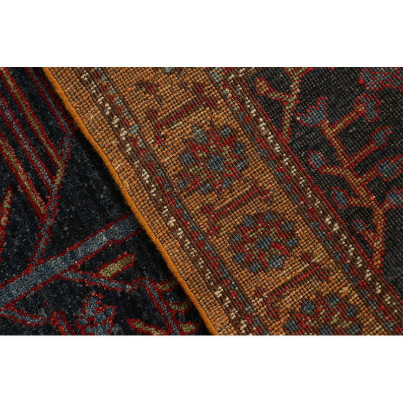 Rug & Kilim’s Tribal Rug In Navy Blue, With Colorful Floral Patterns, Rectangle 4' x 5'