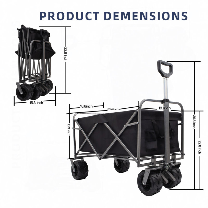Chariot de plage portatif pour enfants, Noir