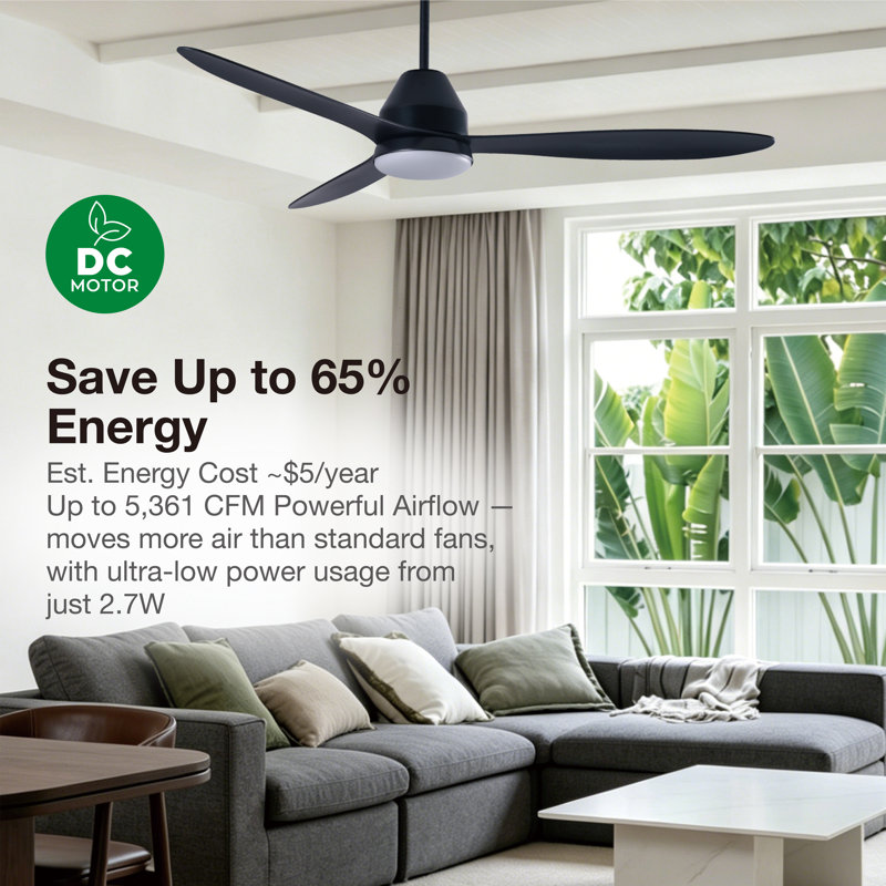 Whitehaven 56in 3-Blades Indoor/Outdoor Ceiling Fan with Remote Control and Light, Black