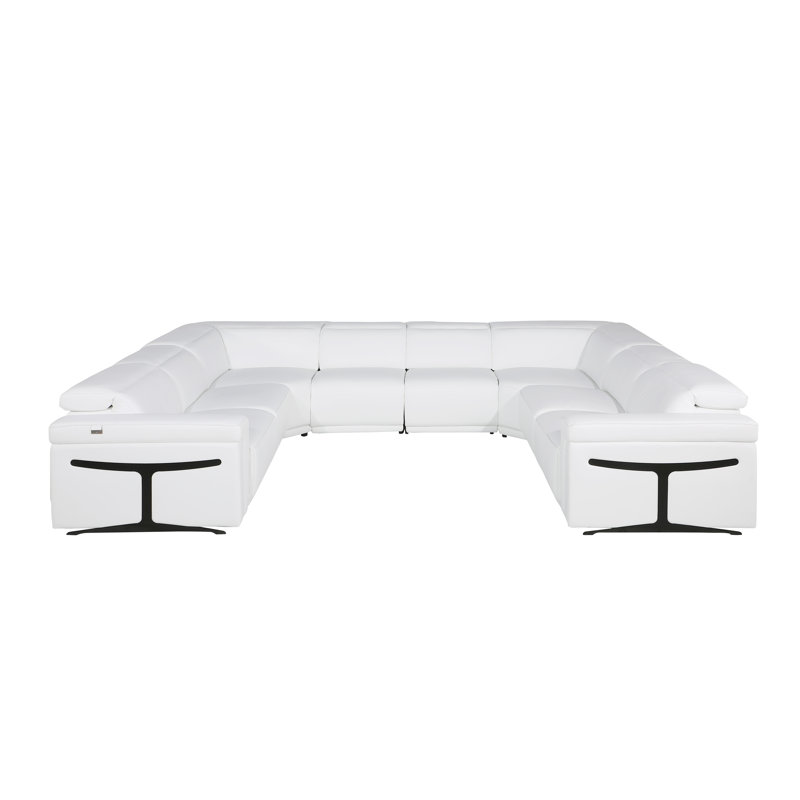 Canapé modulaire en cuir italien à accoudoirs inclinables électriques 8 pièces Stanwinn, Cuir véritable blanc