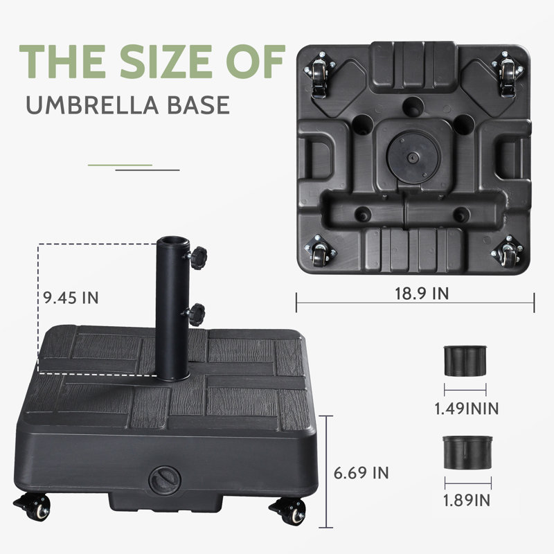 Base de parasol de 87 lb avec remplissable 4 roulettes 2 poignées, noir