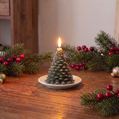 Tall Holiday Tree Shaped Candle with Gold Tips