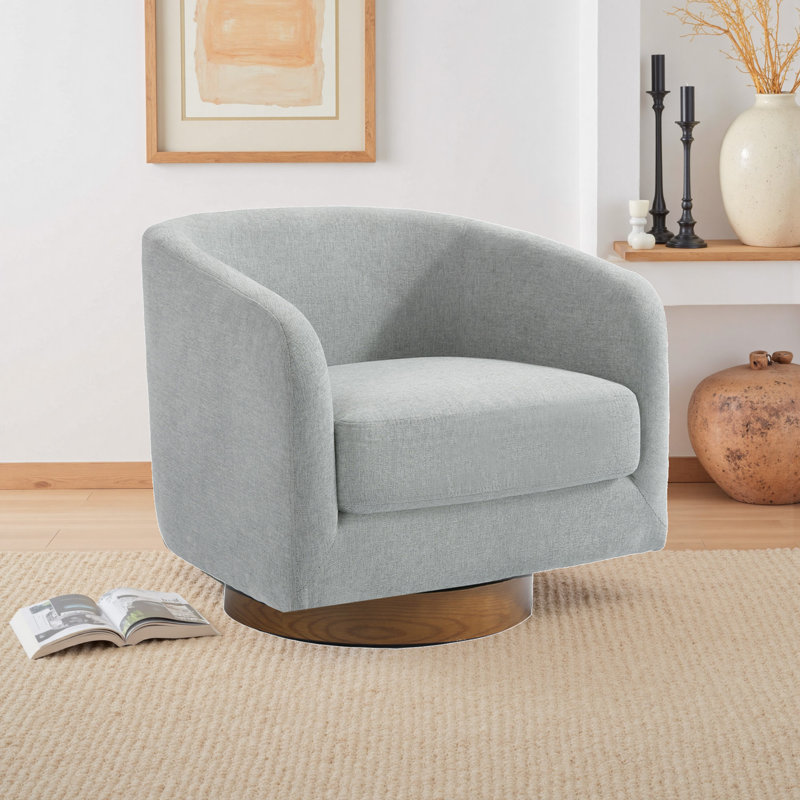 72Cm Wide Swivel Barrel Chair, Light Grey Chenille