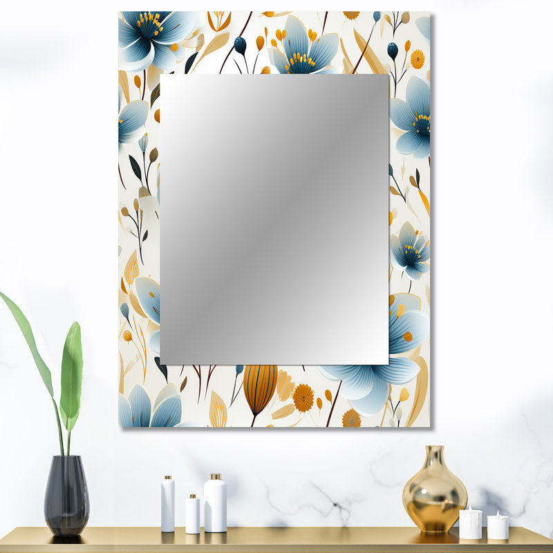 Motif floral bleu et beige Sherice Meadow - miroir décoratif floral, miroir mural floral, impression d'art en métal