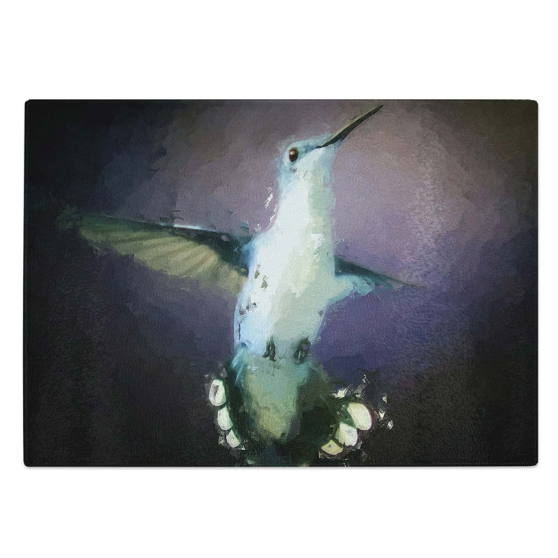 Glass Hummingbird Bird in Flight in Abstract Chopping Board, 39 cm W x 28.5 cm L