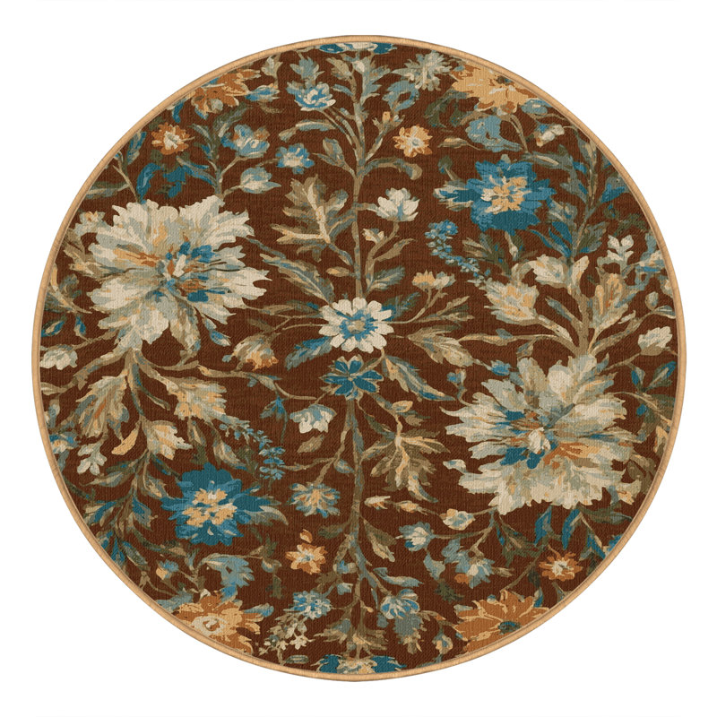 Tapis brun lavable à la machine, Rond 8 pi