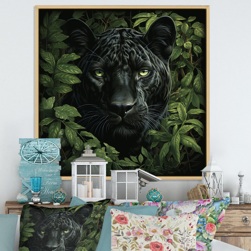 Shadow Panther Camouflage - Animal mural panthère, Cadre flottant brun, H 30 po x l 30 po x P 1,5 po