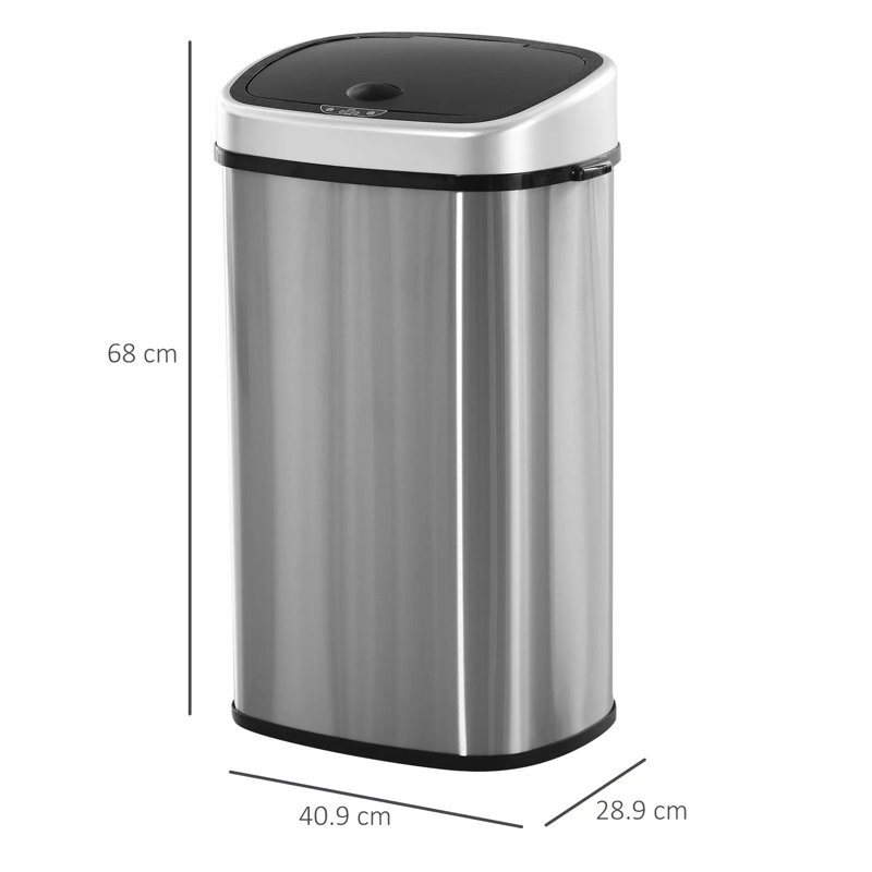 Stainless Steel Sensor Kitchen Trash Can, 68cm H x 40.9cm W x 28.9cm D, 58, Dark Silver/Black