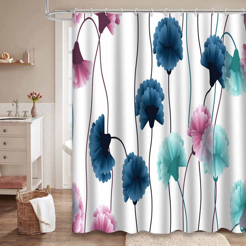 Rideau de douche sans couture à œillets roses et cyan avec 12 crochets, L 72 po x l 78 po