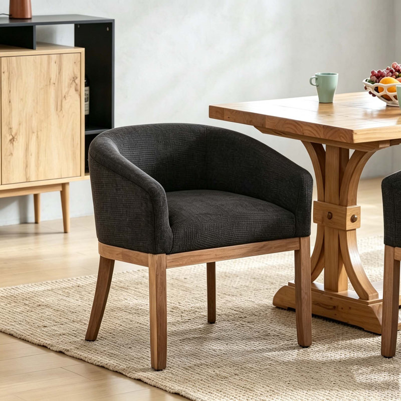 Modern Upholstered Barrel Dining Chairs, Black