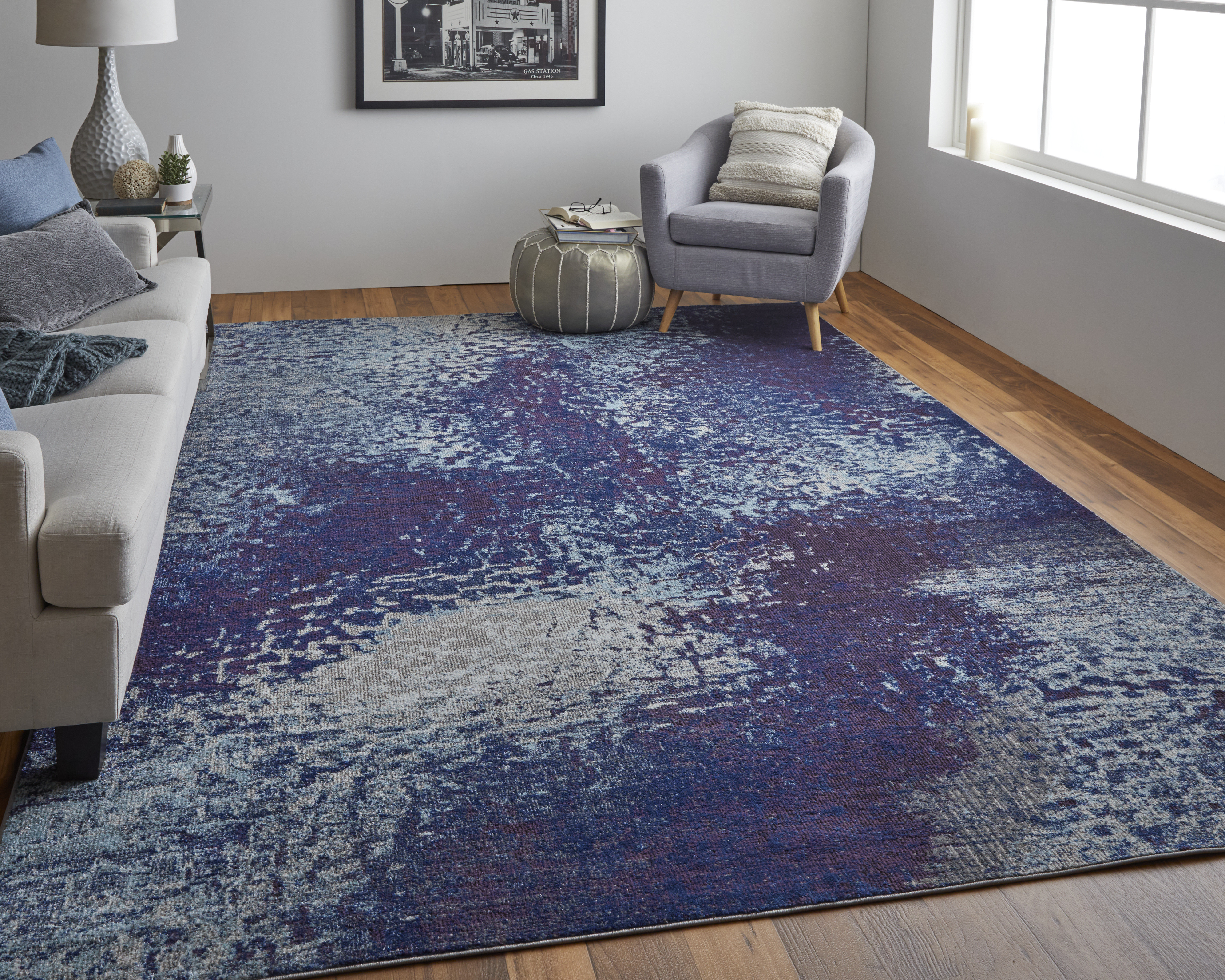 Stylish Watercolor Pattern Rug Blue Industrial Rug Polyester Pet