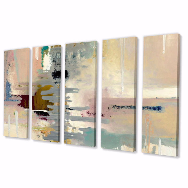 «Autumn Of Retro Groove Abstract Expressionism I», reproduction d'art sur toile abstraite - 5 panneaux égaux