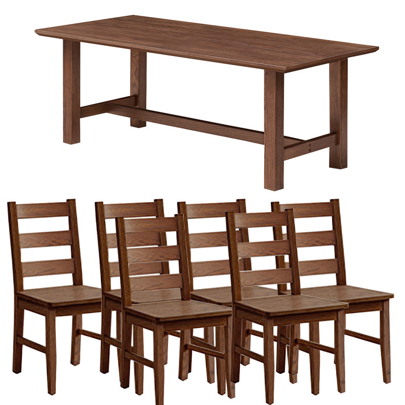 6 - Person Solid Wood Top Double Pedestal Dining Set, 29.52"H x 78.74"L x 35.43"W