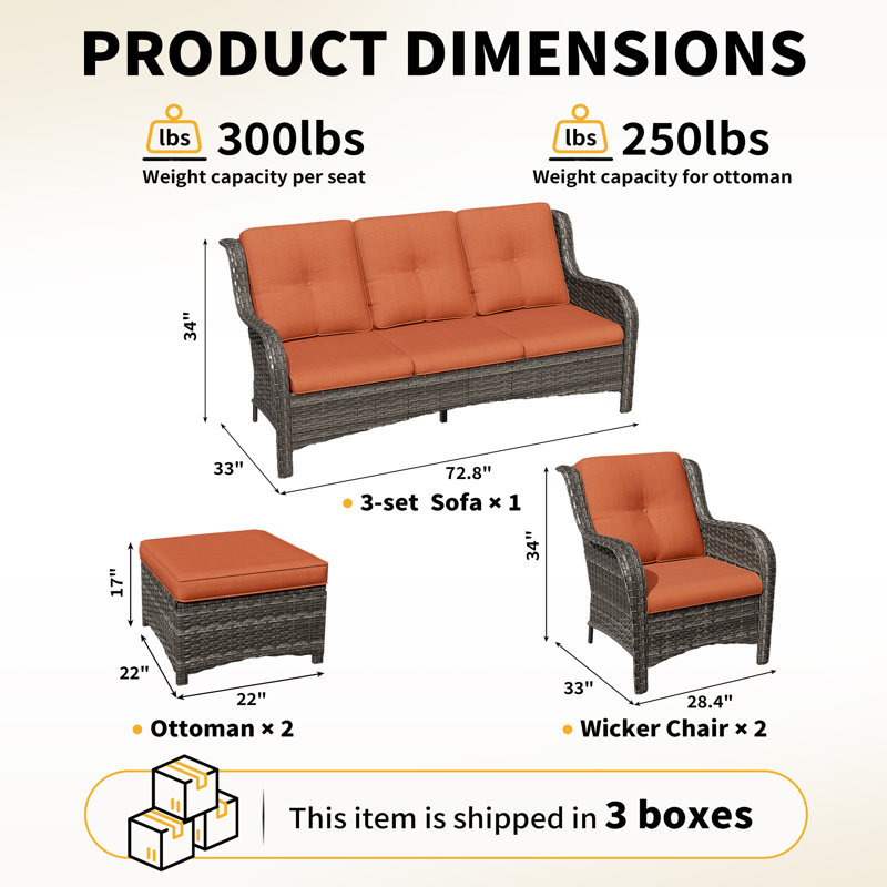 Anahit 5-Piece Outdoor Sofa Seating Group with Cushions, Orange